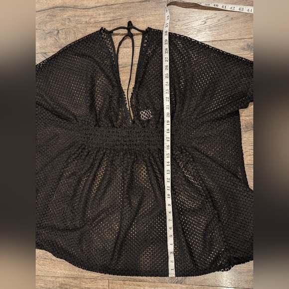 Large Swimsuit Coverup Maternity Friendly Black Crochet Lace Mesh Bathing Suit - Picture 6 of 7